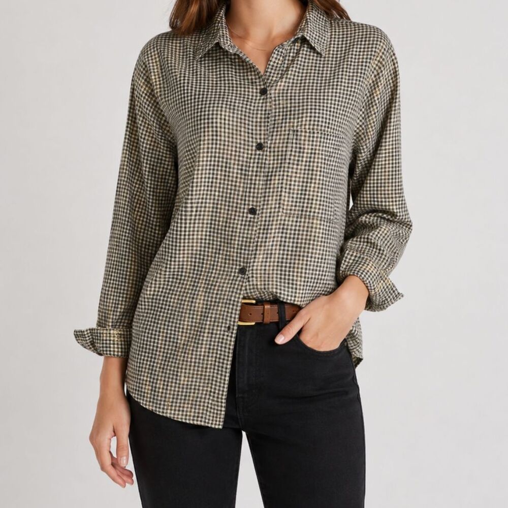 Vintage Cotton Gingham Button Down Shirt Size Medium